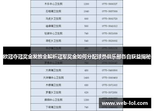 欧冠夺冠奖金发放全解析冠军奖金如何分配球员俱乐部各自获益揭秘